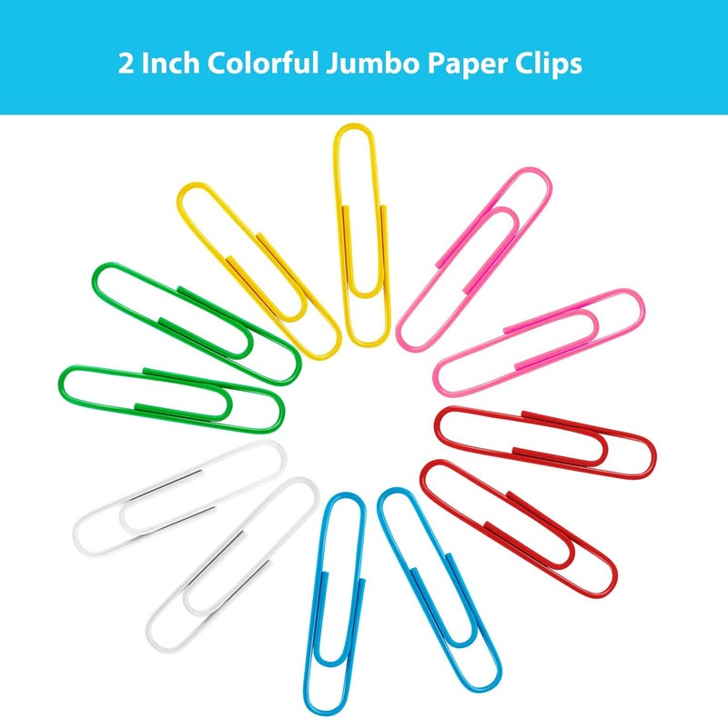 AnutriON Paper Clips, 100Pcs 2 Inch Large Paperclips, Assorted Colored Coated Jumbo Reusable Big Paperclips, Large Colored Paper Clips for Office School Document Organizing - Image 2